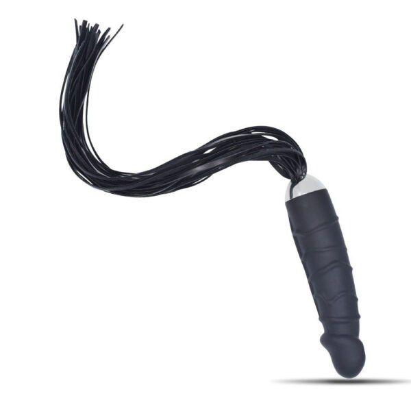 Vista laterale del dildo anale Real Whip con frusta in similpelle, ideale per stimolazioni delicate o intense.