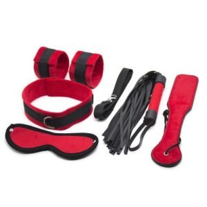 Kit Bondage Velvet Touch con manette, sculacciatore, benda, collare e frusta