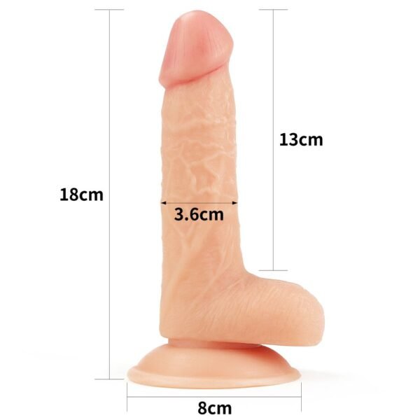 Vista laterale del Dildo Realistico Ultra Soft Ronan 18 cm, realizzato in materiale morbido e flessibile per un comfort duraturo