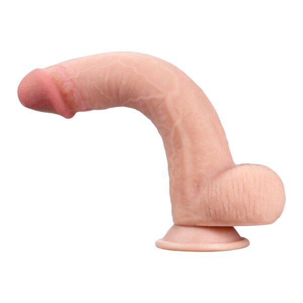 Dettaglio del glande, testicoli e venature del Dildo Fantasy per un'esperienza realistica